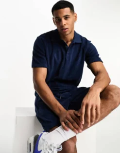 Polo Shirts*Jack & Jones Premium Towelling Polo In Navy Co-Ord Navy Blazer