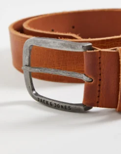 Belts*Jack & Jones Smooth Leather Belt With Logo Buckle In Brown Mocha Bisque