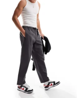 Trousers & Chinos*Jack & Jones Wide Fit Trouser With Elasticated Waist In Grey Asphalt