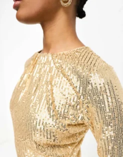 Tall*Jaded Rose Tall Long Sleeve Sequin Maxi Dress In Gold