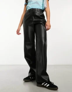 Trousers & Leggings*JJXX Mary Faux Leather Straight Leg Trousers In Black
