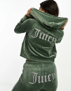 Tracksuits & Joggers*Juicy Couture Velour Straight Leg Joggers And Hoodie Co-Ord In Dark Green