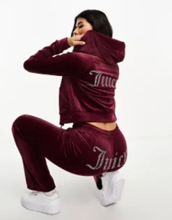 Tracksuits & Joggers*Juicy Couture Velour Straight Leg Joggers And Hoodie Co-Ord In Burgundy