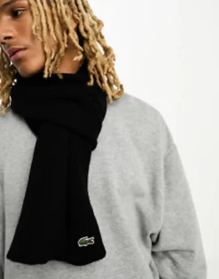 Scarves*Lacoste Essentials Wool Scarf In Black