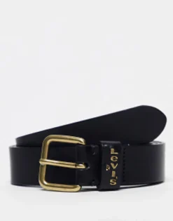 Belts*Levi's Calypso Leather Belt In Black With Gold Buckle Regular Black