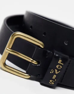 Belts*Levi's Calypso Leather Belt In Black With Gold Buckle Regular Black