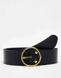 Belts*Levi's Leather Belt In Black With Gold Circle Buckle Regular Black