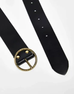 Belts*Levi's Leather Belt In Black With Gold Circle Buckle Regular Black