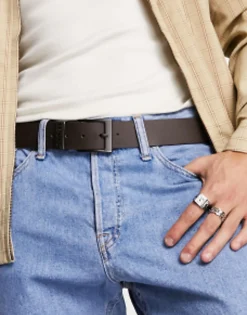 Belts*Levi's Seine Leather Belt In Dark With Logo Brown