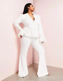 Suits & Tailoring*Luxe Curve Wedding Suit Pearl Blazer And Flare Trouser In White