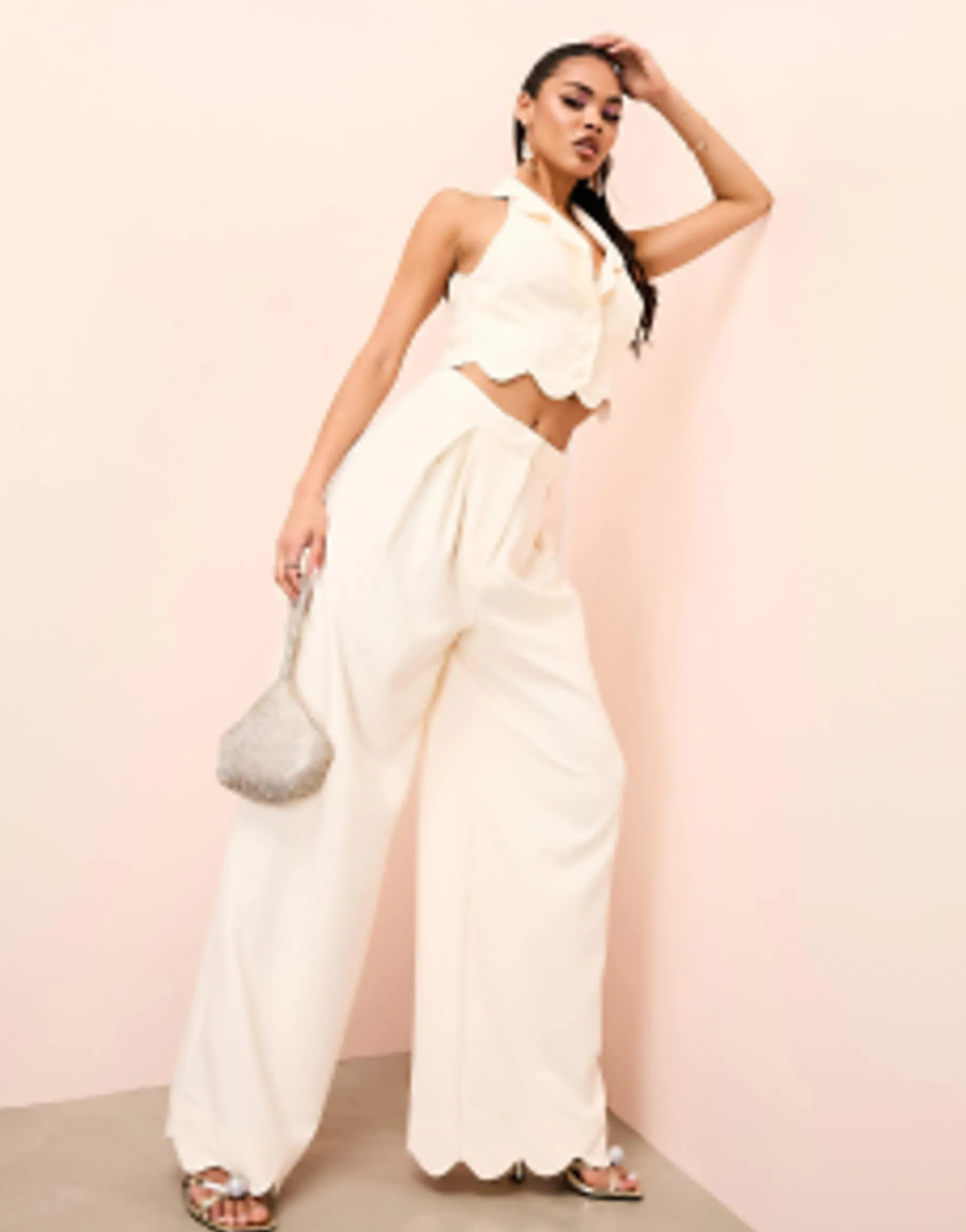 Suits & Tailoring*Luxe Scallop Hem Tailored Waistcoat And Wide Leg Trousers In Cream