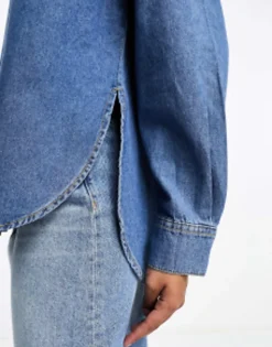 Shirts*Mango Denim Collared Long Sleeve Shirt In Mid Blue