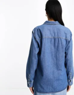 Shirts*Mango Denim Collared Long Sleeve Shirt In Mid Blue