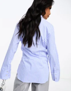 Shirts*Mango Tie Front Shirt In Stripe Blue