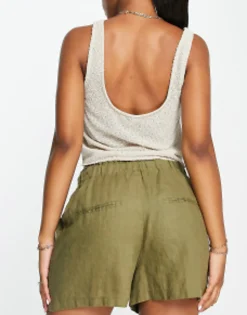 Shorts*Mango Tie Up Detail Linen Shorts In Khaki