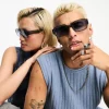 Sunglasses*Messy Weekend Downey Square Sunglasses With Blue Lens In Transparent Grey