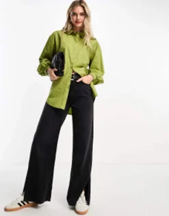 Shirts*Miss Selfridge Oversized Poplin Shirt In Green Khaki