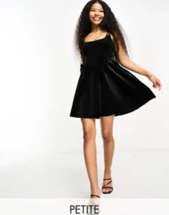 Petite*Miss Selfridge Petite Velvet Corset Mini Dress In Black