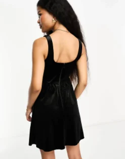Petite*Miss Selfridge Petite Velvet Corset Mini Dress In Black