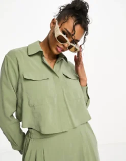 Shirts*Miss Selfridge Soft Touch Utlity Shirt Co-Ord In Khaki