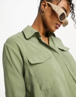 Shirts*Miss Selfridge Soft Touch Utlity Shirt Co-Ord In Khaki