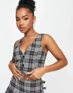 Suits & Tailoring*Miss Selfridge Waistcoat Co-Ord In Check Black