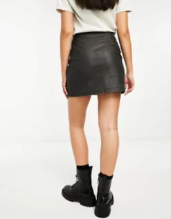 Skirts*Miss Selfridge Washed Faux Leather Asym Zip Detail Mini Skirt In Black