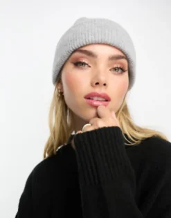 Beanies*Monki Ribbed Beanie Hat In Grey Melange