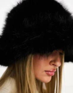 Hats*My Accessories London Faux Fur Bucket Hat In Black
