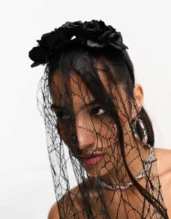 Hair Accessories*My Accessories London Halloween Floral And Spider Veil Headband In Black
