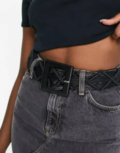 Belts*My Accessories London Woven Rattan Crochet Belt In Black