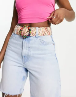 Belts*My Accessories London Woven Rattan Crochet Belt In Bright Multi