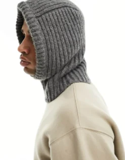 Beanies*My Accessories Man Knitted Loose Balaclava In Grey