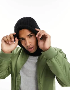 Beanies*My Accessories Man Knitted Loose Balaclava In Black