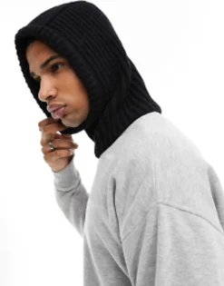 Beanies*My Accessories Man Knitted Loose Balaclava In Black