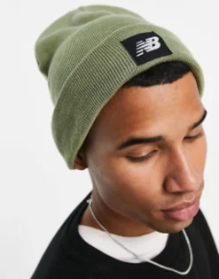 Beanies*New Balance Logo Patch Beanie In Olive Green