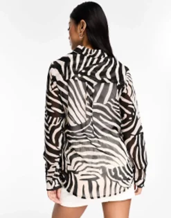 Shirts*New Look Chiffon Button Through Shirt In Zebra Print Black