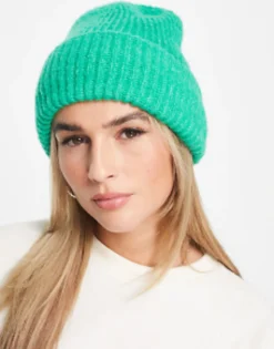 Hats*New Look Chunky Turn Up Beanie In Bright Green Mid Green