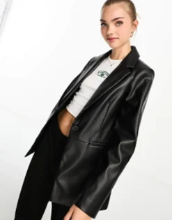 Suits & Tailoring*New Look Faux Leather Blazer In Black