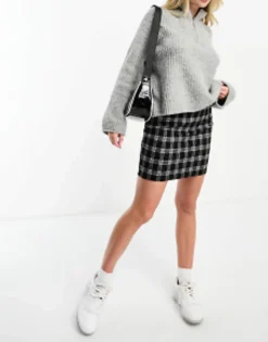 Skirts*New Look Mini Bodycon Skirt In Check Black