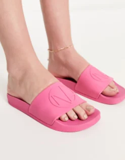 Flat Sandals*New Look Monogram Sliders In Pink Light Pink
