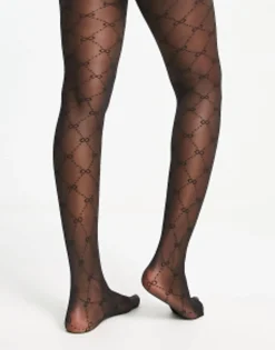 Socks & Tights*New Look Opaque Tights With Bow Pattern Black