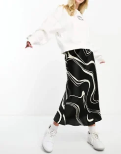 Skirts*New Look Satin Midi Skirt In Wave Print Black