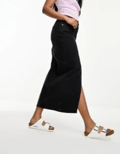 Skirts*New Look Split Front Denim Maxi Skirt In Wash Black