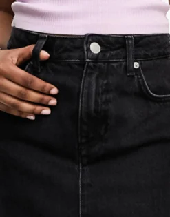 Skirts*New Look Split Front Denim Maxi Skirt In Wash Black