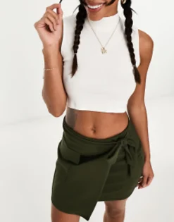 Shorts*New Look Utility Wrap Skort In Khaki Green