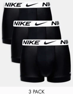 Gifts*Nike Dri-Fit Essential Microfiber Trunks 3 Pack In With White Waistband Black