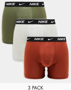 Gifts*Nike Everyday Cotton Stretch Briefs 3 Pack In Olive/Orange/Grey Multi