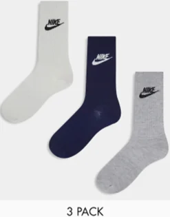 Socks & Tights*Nike Everyday Essential 3 Pack Socks In Black, White And Grey Multi