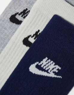 Socks & Tights*Nike Everyday Essential 3 Pack Socks In Black, White And Grey Multi